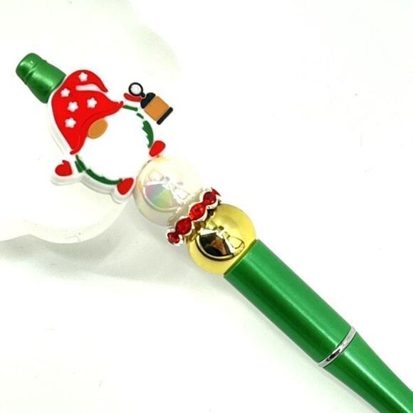Christmas gnome handmade pen NEW beads green red white gold - Picture 5 of 5
